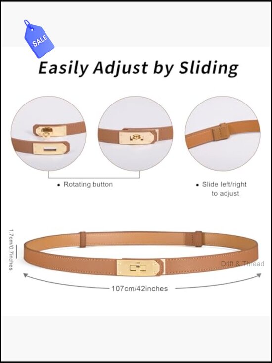 Skinny Leather Belt with Turn-Lock Buckle, Adjustable for Dresses & Office main image 6